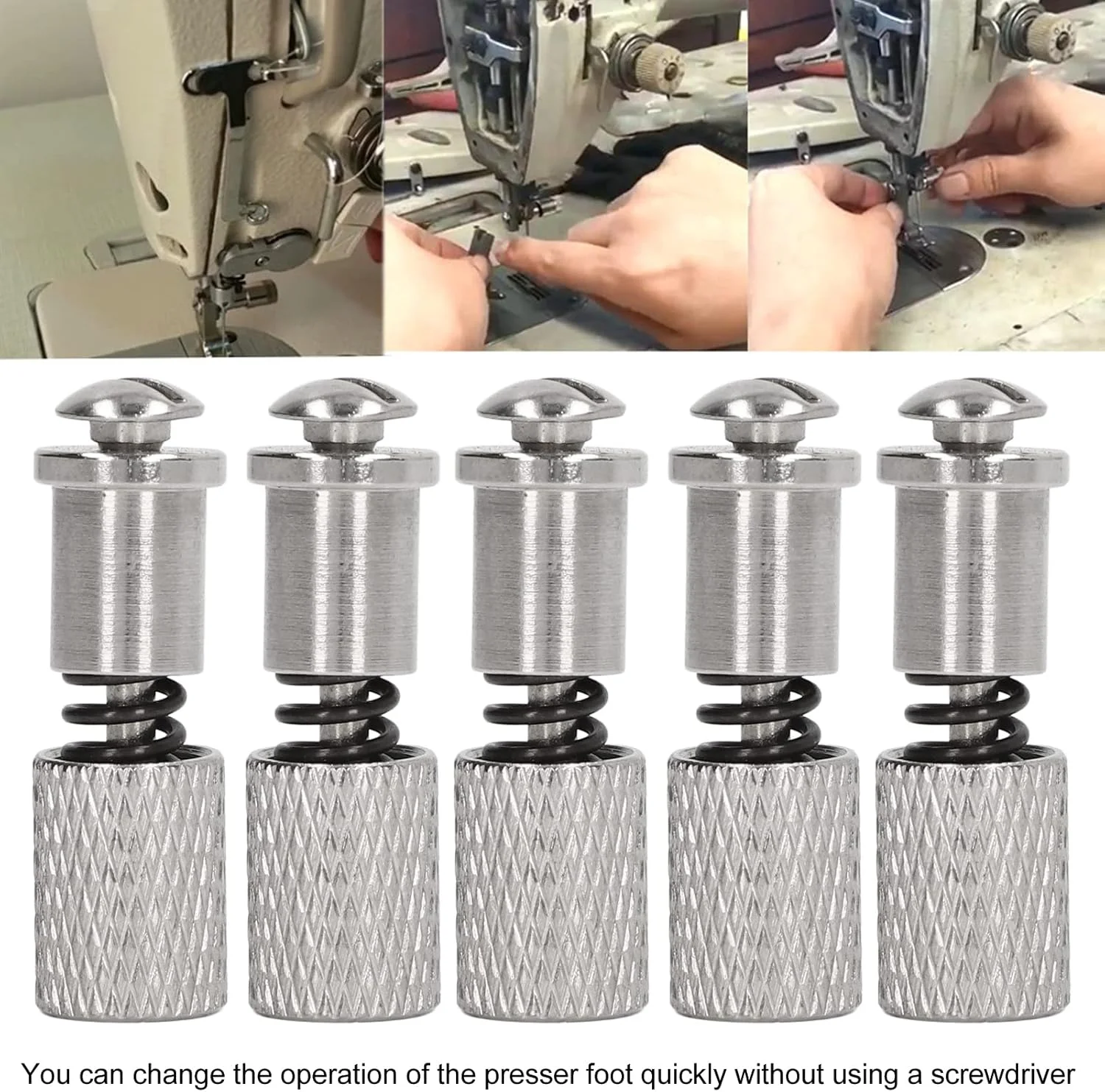 گیره تعویض پایه چرخ خیاطی استیل 5 عددی، گیره فنری تعویض سریع پایه سوزن چرخ خیاطی مناسب برای اکثر چرخ خیاطی های صنعتی