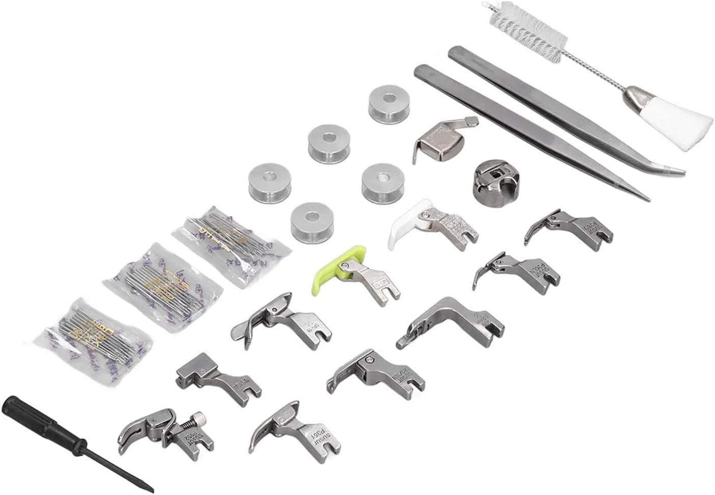 مجموعه پایه های دوخت استیل ضد زنگ با کیفیت بالا، جایگزینی کاربردی برای چرخ خیاطی های صنعتی، نگهداری آسان با جعبه پلاستیکی، مناسب برای اکثر ماشین های ژرسه