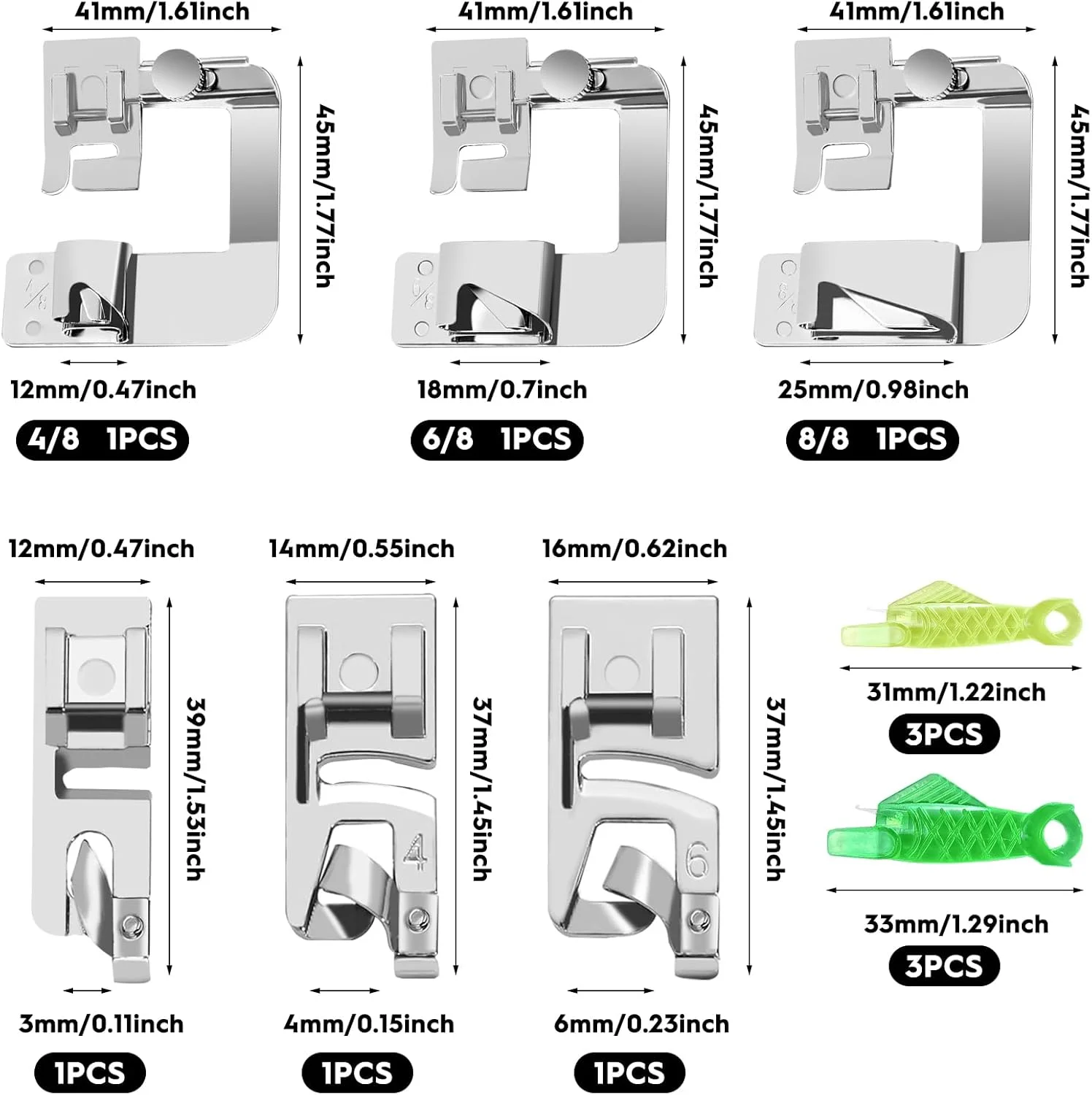 ۶ عدد پایه دوخت، پایه فشار دهنده چرخ خیاطی استیل ضد زنگ، پایه چرخ خیاطی، پایه لب تو سازگار با Brother Singer, W6, Elina, Janome, Pfaff