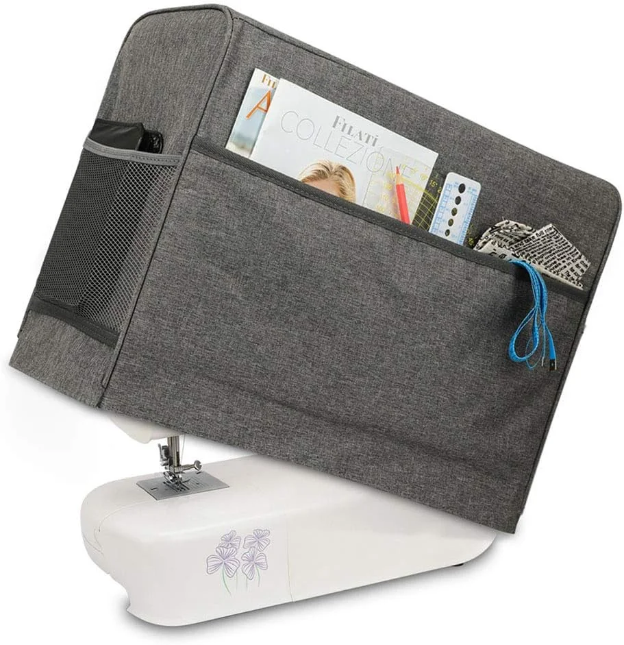 روکش ضد گرد و غبار چرخ خیاطی با 3 جیب، ضد آب، روکش ضد گرد و غبار برای چرخ خیاطی و لوازم جانبی، مشکی طرح دار