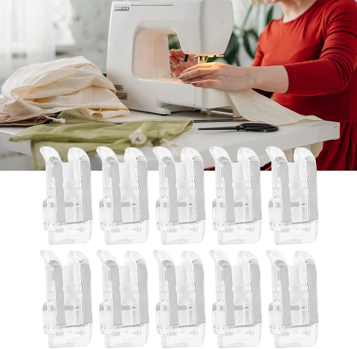 ۱۰ عدد پایه دوخت ساتن، پایه های فشاری جایگزین با نوک باز شفاف، لوازم جانبی چرخ خیاطی