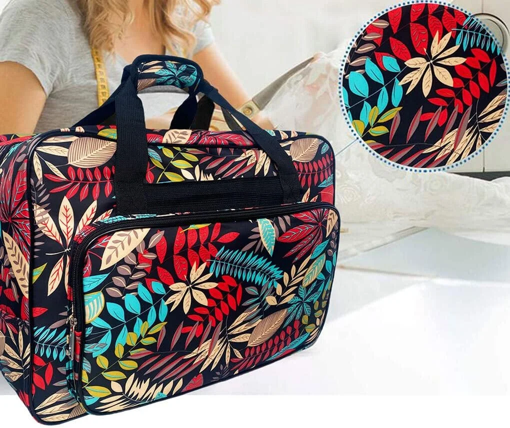 کیف نگهداری وسایل سفر، کیف حمل چرخ خیاطی با دسته، محفظه بندی لوازم، نایلونی، طرح چاپی، مناسب چمدان و محفظه های چمدانی، آبی روشن