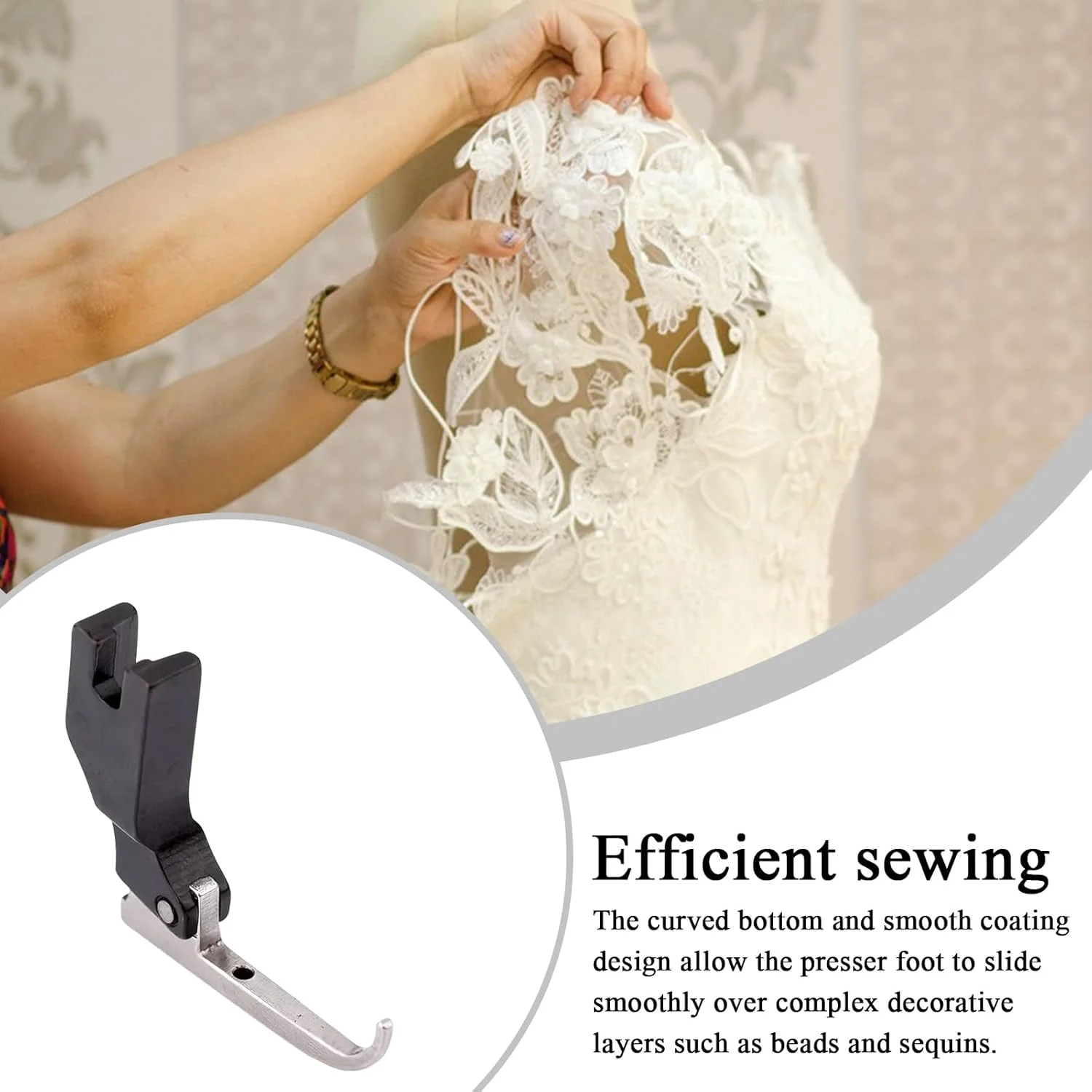 پایه فشاری پولک دوزی، 2 عدد پایه صاف چرخ خیاطی، پایه های فشاری باریک، اتصال ضد فر خوردگی برای چرخ خیاطی، مناسب برای گلدوزی، دامن شب و طراحی لباس