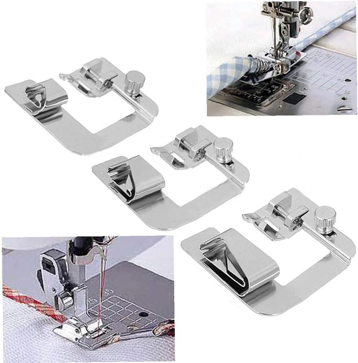 ست ۳ عددی پایه چرخ خیاطی باریک لبه رول شده مناسب برای چرخ خیاطی های چند منظوره خانگی (۱۳، ۱۹، ۲۵ میلی متر) لوازم جانبی دست ساز DIY