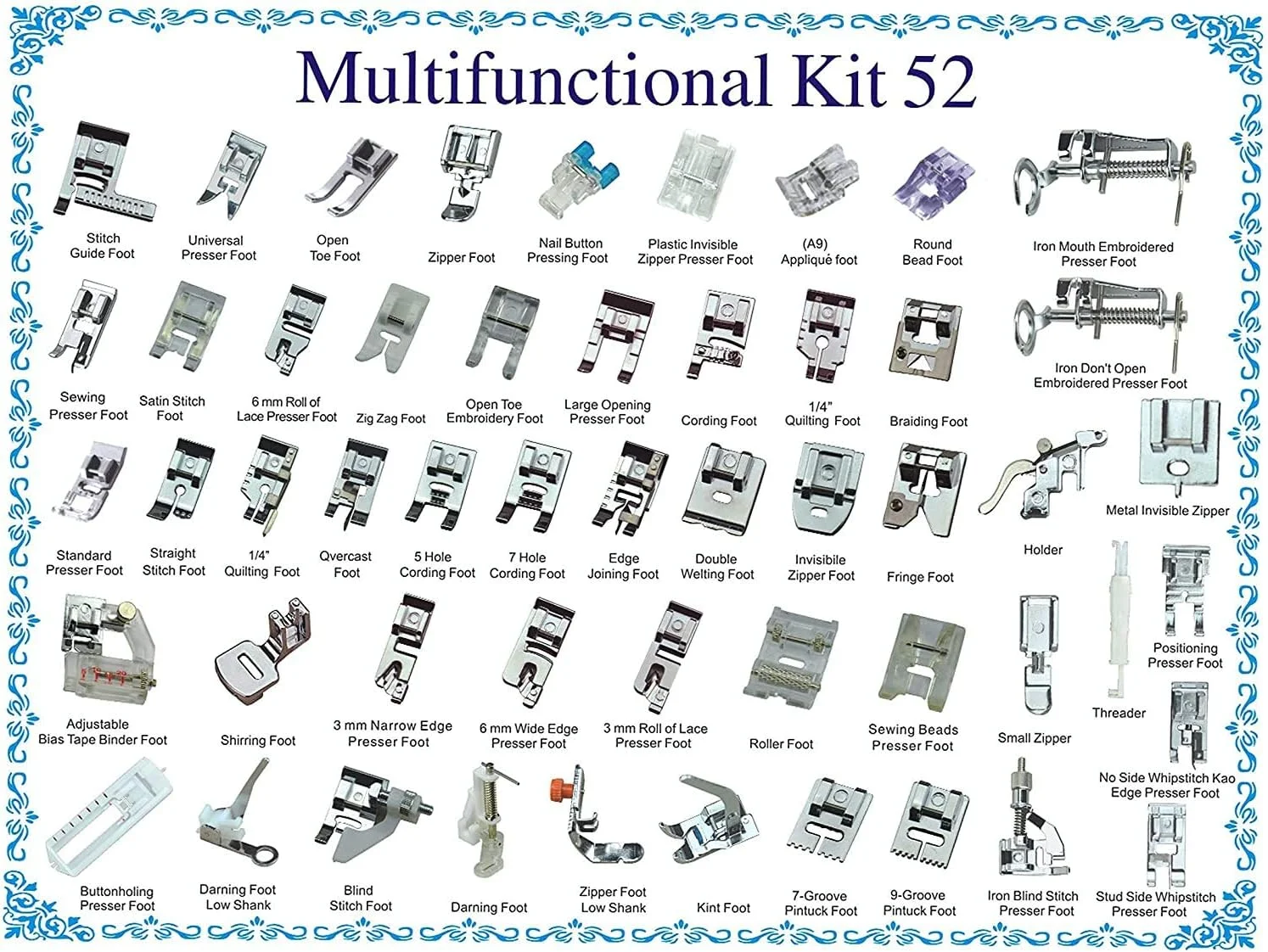 مجموعه 52 عددی پایه های چرخ خیاطی حرفه ای خانگی