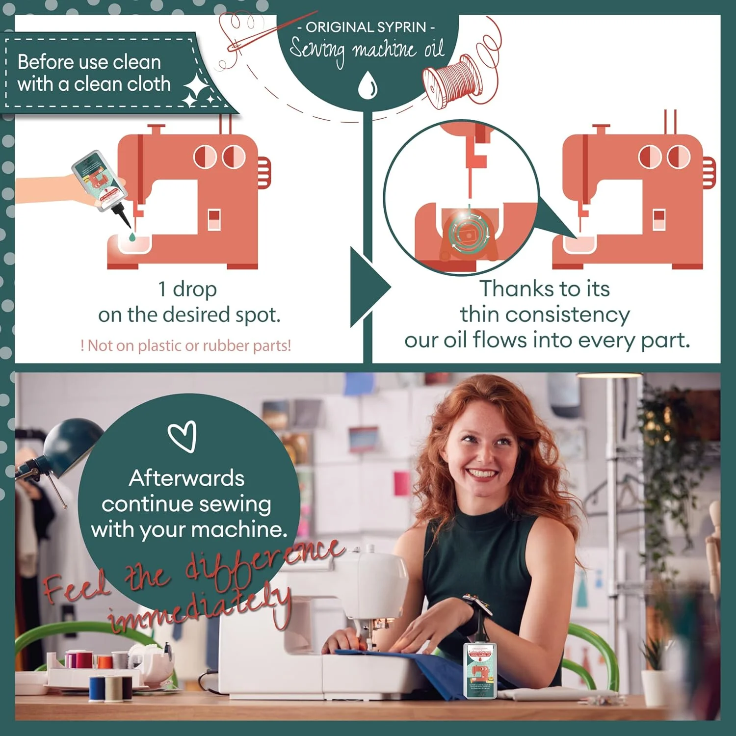 روغن چرخ خیاطی اصلی سایپرین، روغن مکانیکی ظریف، روغن روان کننده ماشین، طراحی ویژه برای قطعات متحرک چرخ خیاطی، ساخت آلمان 3x100 میلی لیتر