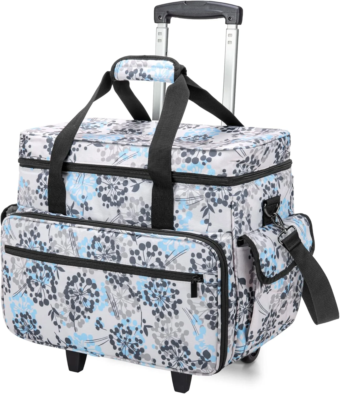 کیف چرخ خیاطی Teamoy با چرخ‌های جداشدنی، کیف چرخ خیاطی چرخ‌دار با چرخ و پد چوبی زیرین، سازگار با Singer، Brother و اکثر ماشین‌ها و لوازم جانبی، طرح قاصدک