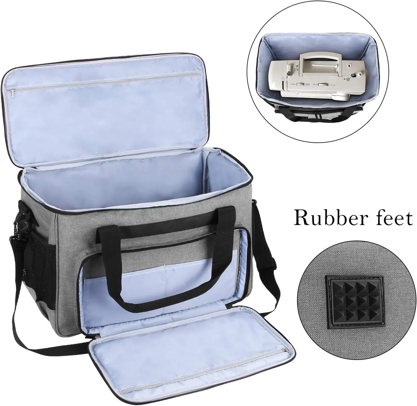 کیف حمل و نگهداری چرخ خیاطی Teamoy، سازمان دهنده کیف دستی سازگار با چرخ خیاطی های Brother، Singer و لوازم جانبی، خاکستری