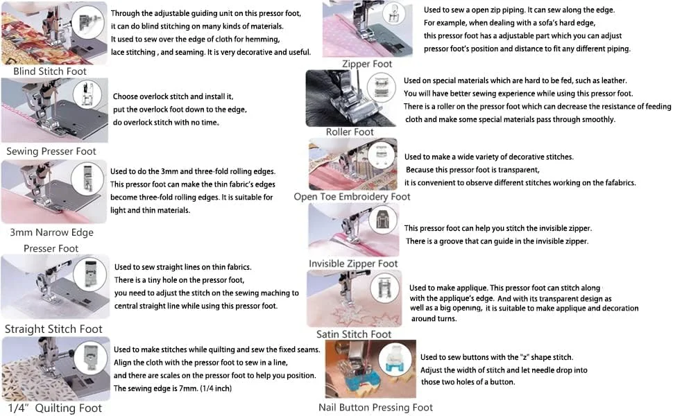 ست 11 عددی پایه های چرخ خیاطی، لوازم جانبی قطعات یدکی خانگی DIY برای چرخ خیاطی Brother Singer Janome Toyota