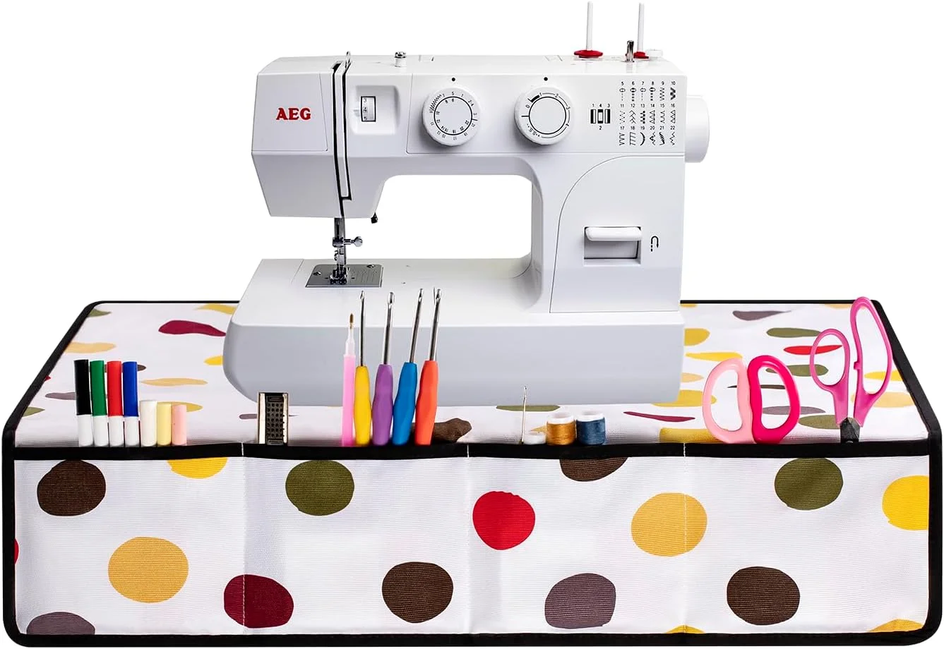 پد زیر چرخ خیاطی برای میز، سازمان دهنده لوازم جانبی خیاطی خانگی با 4 جیب (طرح خال خالی)