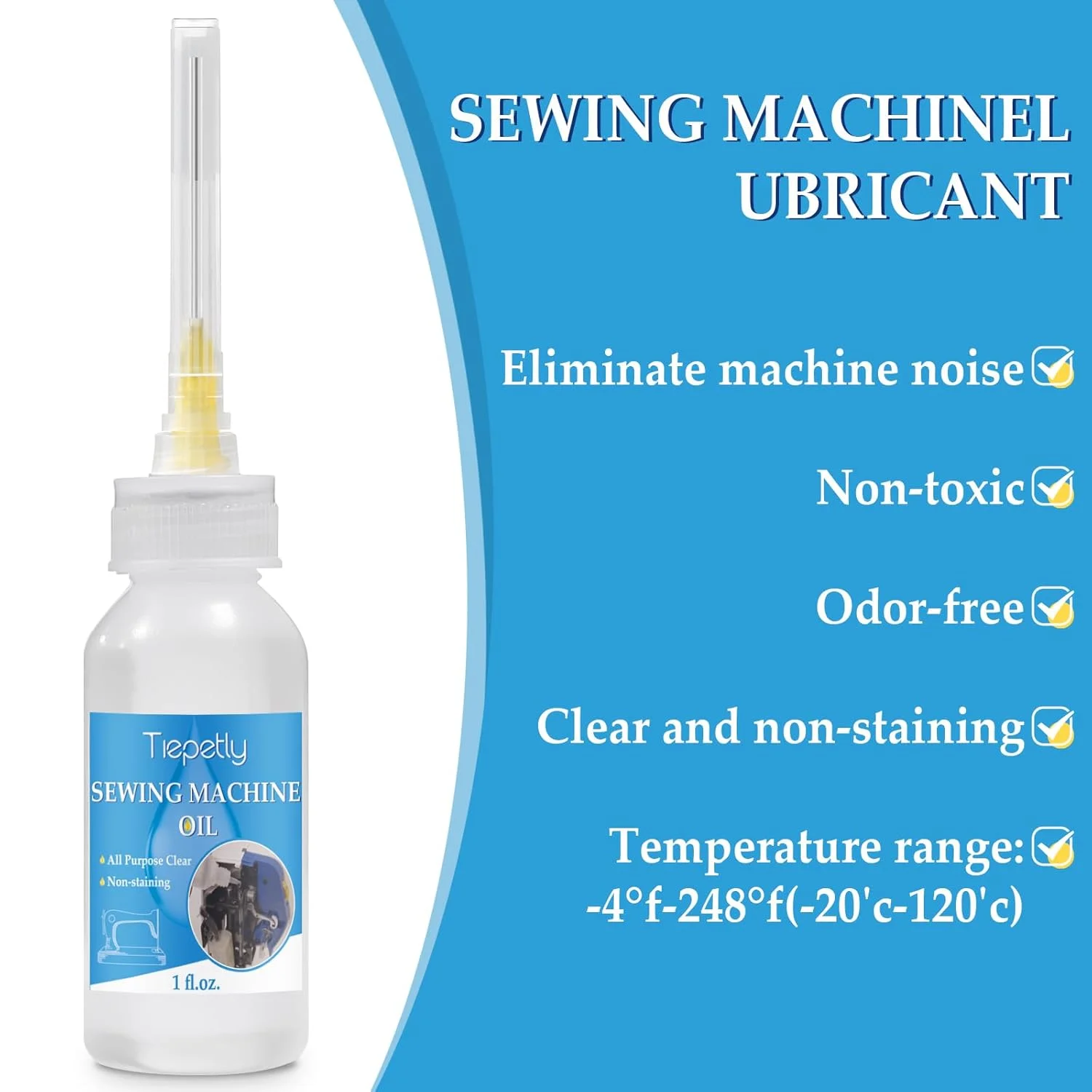 روغن چرخ خیاطی Tiepetly با نوک سوزنی و برس دو سر، روغن سبک و ظریف، روغن روان کننده شفاف جهانی برای اکثر ماشین های سبک، 1FL.OZ.