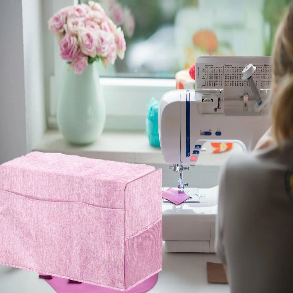 روکش چرخ خیاطی TEQIN با جیب های نگهداری، روکش محافظ تاشو چرخ خیاطی، روکش ضد گرد و غبار لحافی محافظ جهانی سازگار با اکثر چرخ خیاطی های استاندارد - صورتی