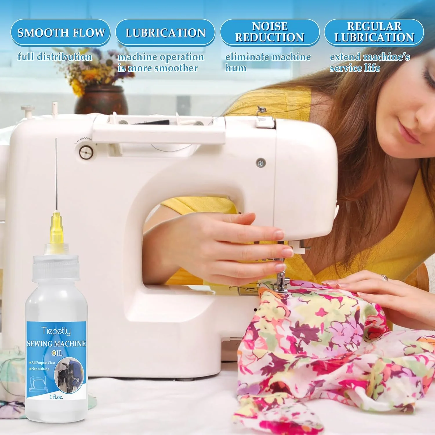روغن چرخ خیاطی Tiepetly با نوک سوزنی و برس دو سر، روغن سبک و ظریف، روغن روان کننده شفاف جهانی برای اکثر ماشین های سبک، 1FL.OZ.