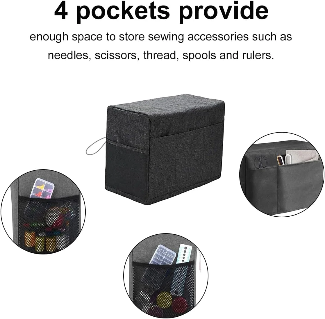 لوازم جانبی چرخ خیاطی، روکش گرد و غبار چرخ خیاطی، کیف چرخ خیاطی با 4 جیب، تاشو، 46x32x21 سانتی متر، پارچه آکسفورد مشکی، سازگار با اکثر چرخ خیاطی ها