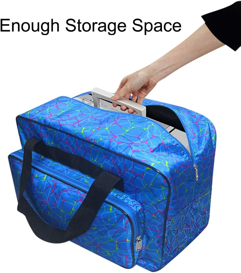 کیف حمل چرخ خیاطی آبی TLBTEK، کیف دستی بوم جهانی، کاور گرد و غبار قابل حمل با جیب برای چرخ خیاطی