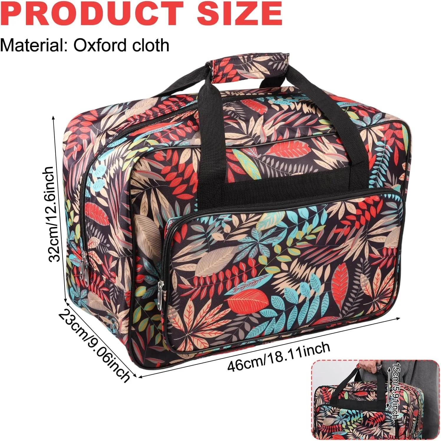 کیف حمل چرخ خیاطی TNTGMG با دسته و محفظه‌های متعدد، 46x23x32 سانتی‌متر، سازمان‌دهنده لوازم خیاطی از جنس پارچه آکسفورد، قرمز، کیف چرخ خیاطی