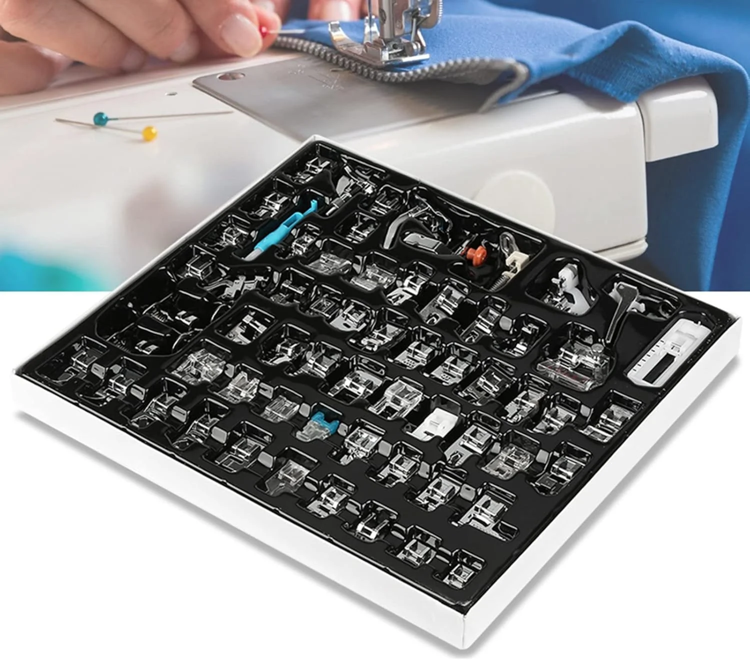 مجموعه 62 عددی لوازم جانبی چرخ خیاطی چند منظوره خانگی Tnfeeon، شامل پایه های دوخت و ابزار حرفه ای برای خیاطی در منزل