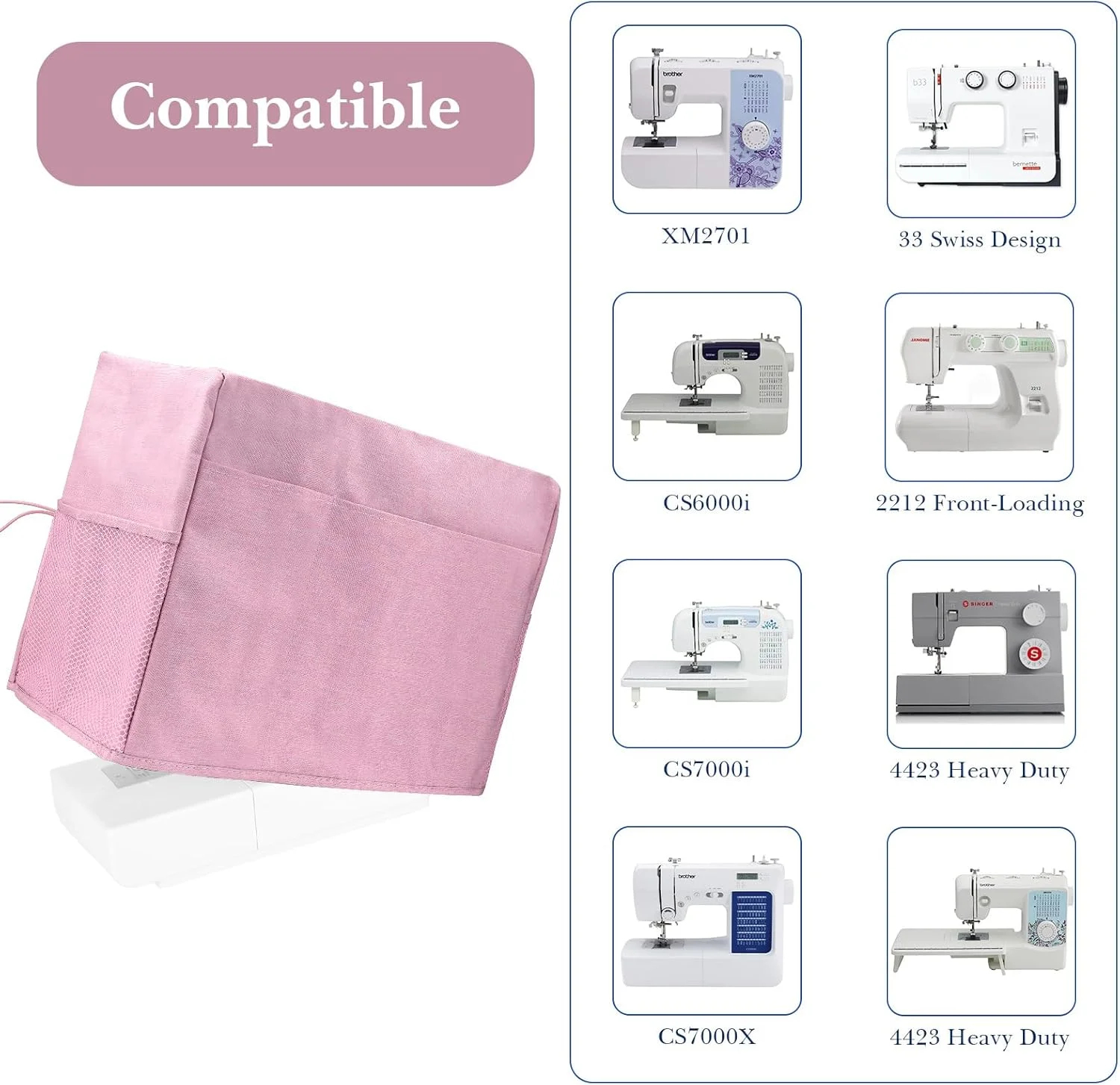 روکش گرد و غبار چرخ خیاطی TOCCOOL 12.4 اینچی - دارای کیف محافظ با 4 جیب برای نگهداری لوازم جانبی، سازگار با اکثر چرخ خیاطی ها (صورتی)