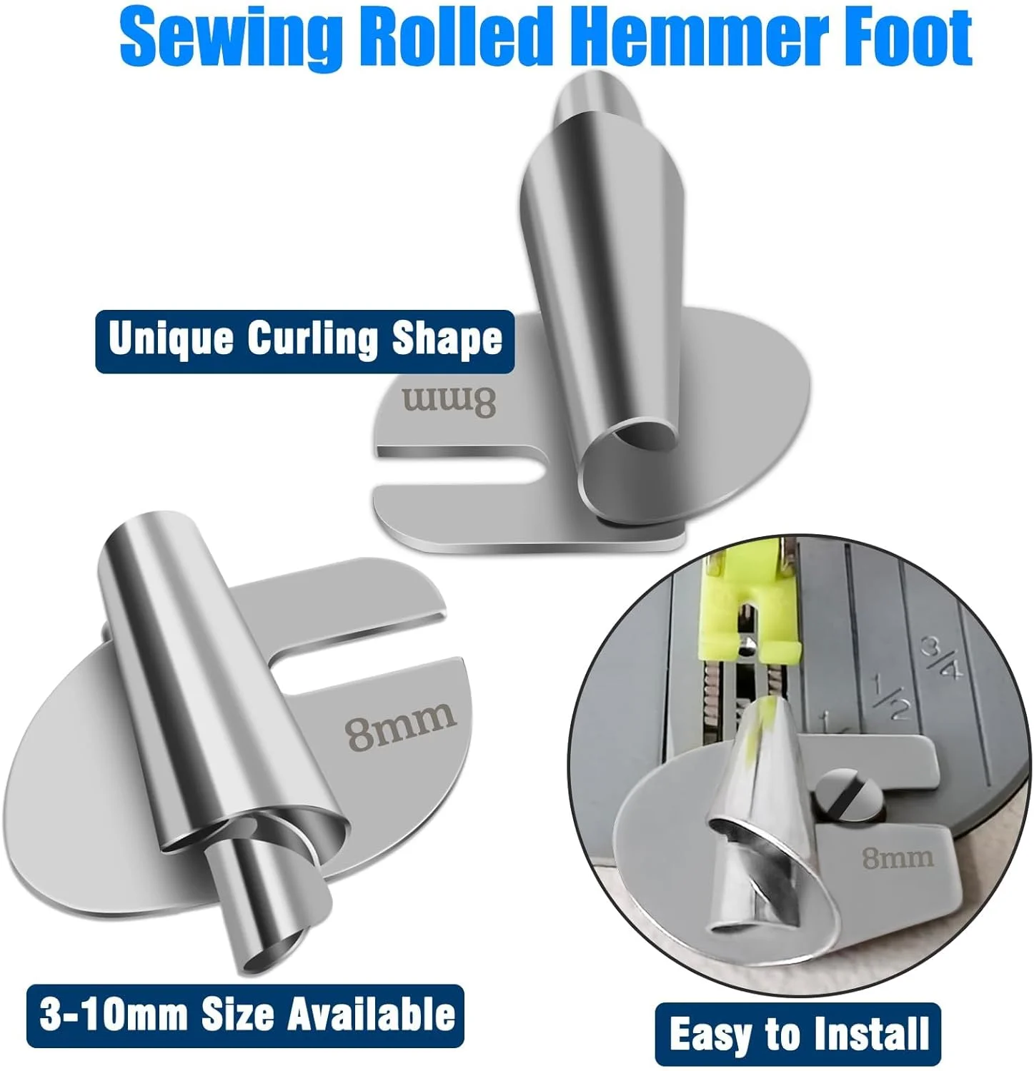 لبه دوز چرخ خیاطی یونیورسال TOOVREN، 4 عددی، پایه لبه دوز، پایه لبه دوز با عرض 7/8/9/10 میلی متر، پایه لبه دوز چرخ خیاطی، پایه لبه دوز صنعتی خانگی خمیده