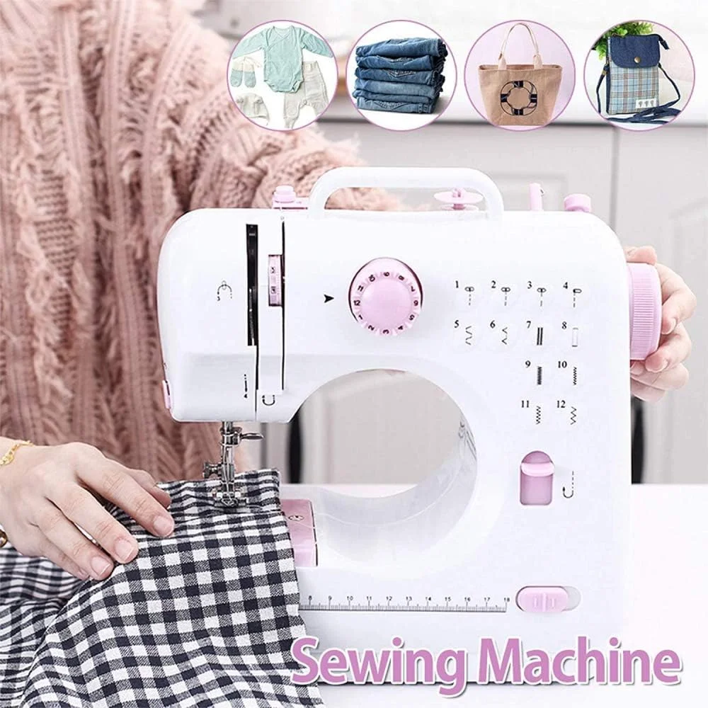 چرخ خیاطی دو سرعته با نخ دوبل، چرخ خیاطی برقی با 12 طرح دوخت، چراغ LED، پدال پا برای مسافرت های خانوادگی