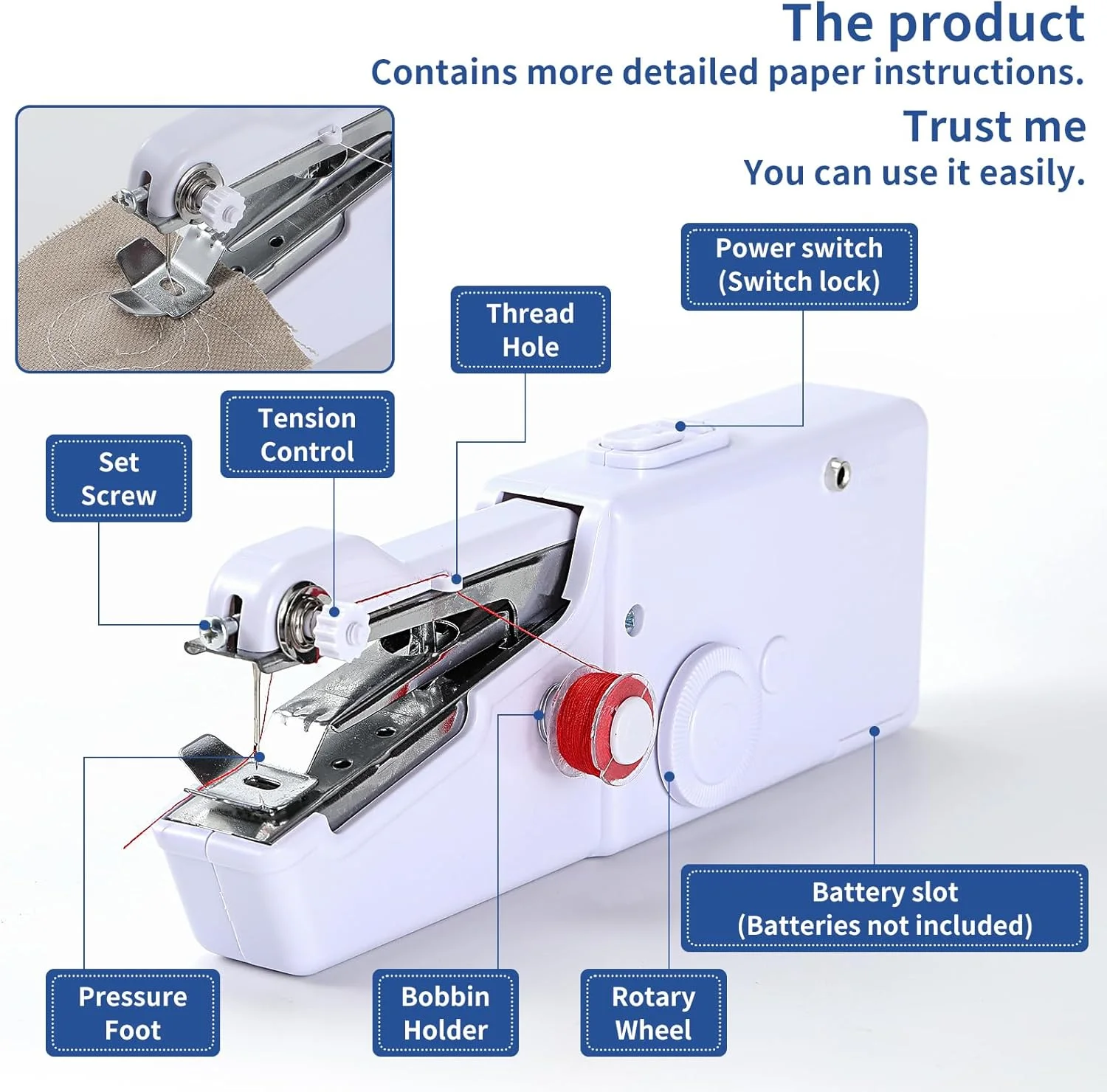 چرخ خیاطی دستی TurnOnLove، مینی چرخ خیاطی دستی، چرخ خیاطی دستی قابل حمل، فروش ویژه چرخ خیاطی، چرخ خیاطی دستی قابل حمل شارژی (بدون باتری)