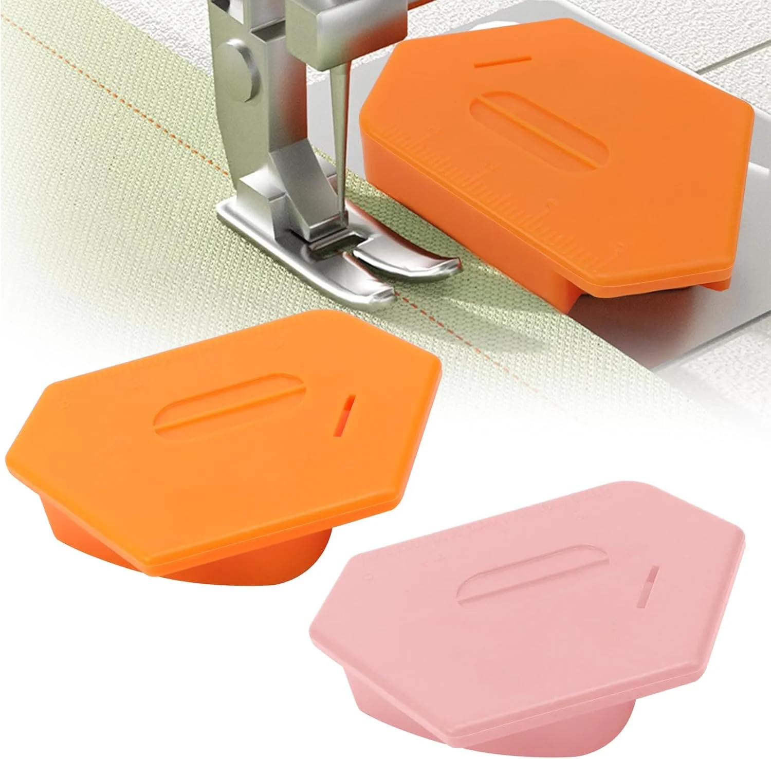 راهنمای درز مغناطیسی TYBYBB بسته 2 عددی، راهنمای درز چند وجهی چند منظوره، ابزار لبه دوزی پارچه چرخ خیاطی با مقیاس برای لحاف دوزی (صورتی/نارنجی)