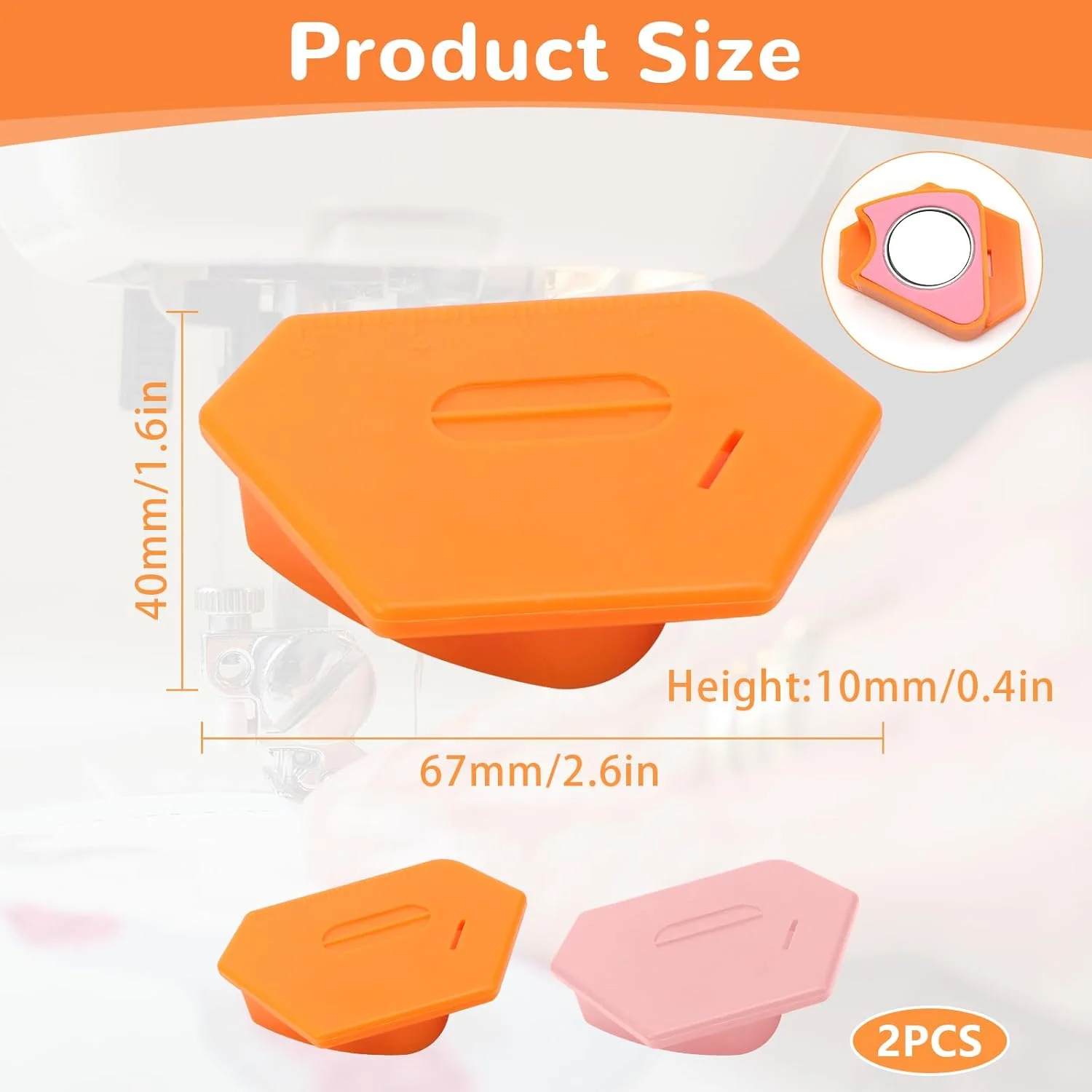 راهنمای درز مغناطیسی TYBYBB بسته 2 عددی، راهنمای درز چند وجهی چند منظوره، ابزار لبه دوزی پارچه چرخ خیاطی با مقیاس برای لحاف دوزی (صورتی/نارنجی)