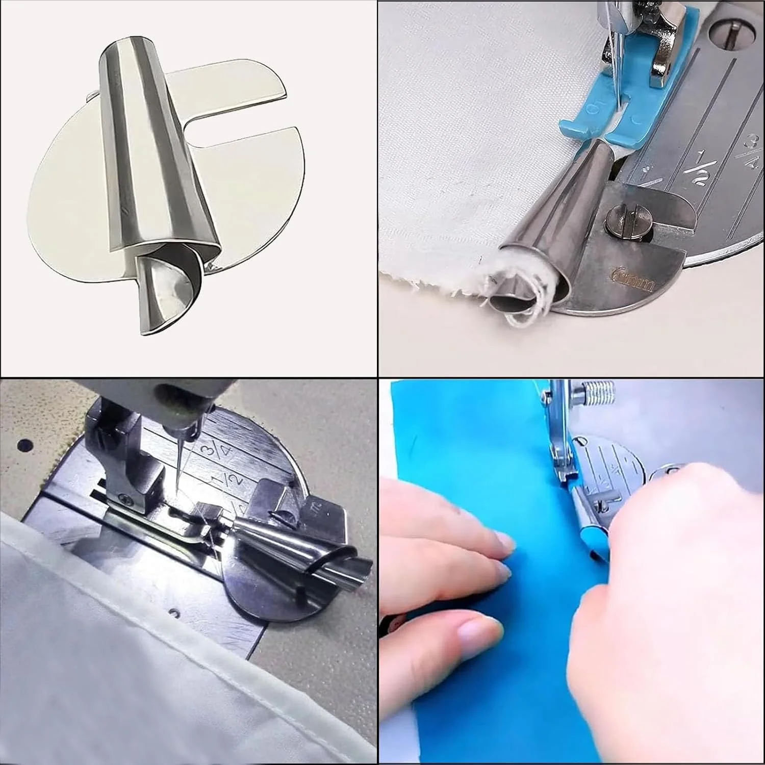 پایه لب تو جهانی چرخ خیاطی، پایه فشارنده لبه پهن، مجموعه پایه های فشار چرخ خیاطی، پایه لب تو خمیده اسکرول خانگی و صنعتی (3/4/5/6 میلی متر - 4 عدد)