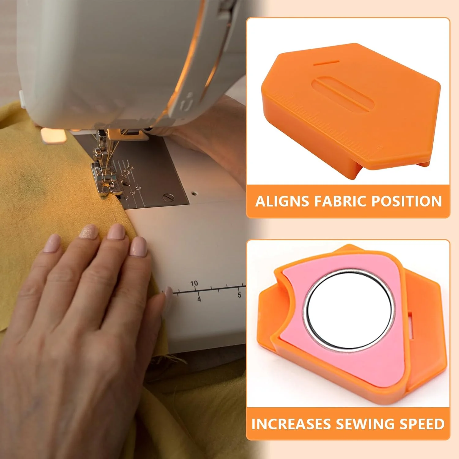 راهنمای درز مغناطیسی TYBYBB بسته 2 عددی، راهنمای درز چند وجهی چند منظوره، ابزار لبه دوزی پارچه چرخ خیاطی با مقیاس برای لحاف دوزی (صورتی/نارنجی)
