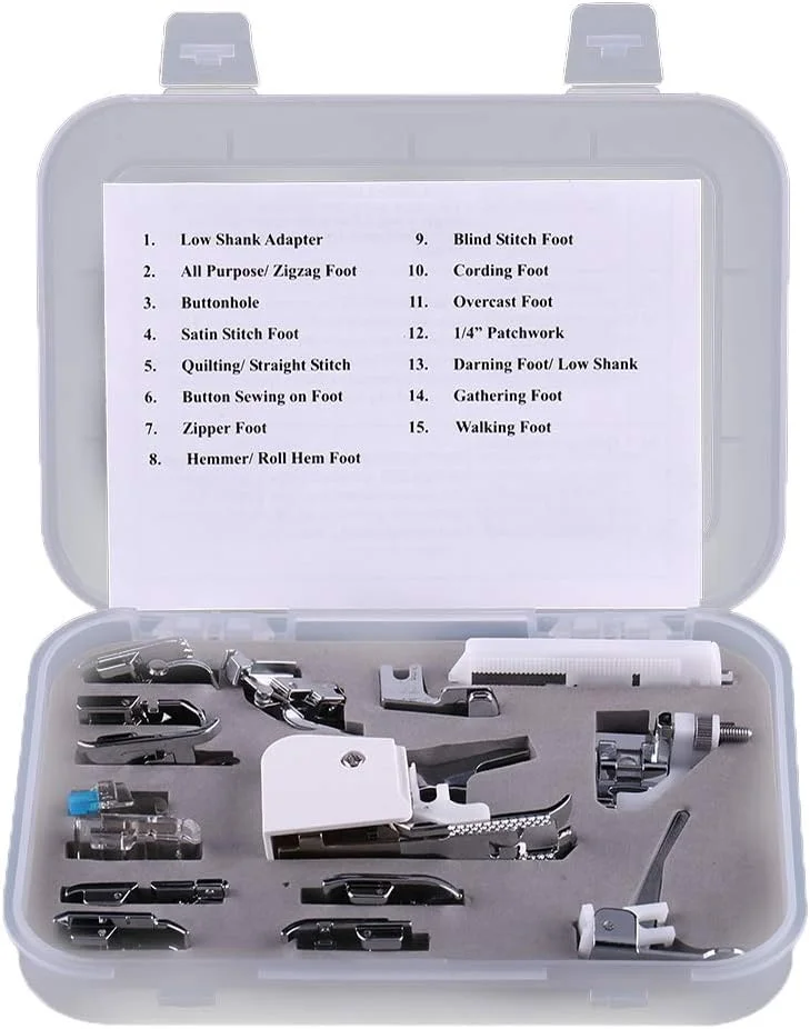 مجموعه پایه های چرخ خیاطی، 15 عدد پایه های مختلف، مجموعه پایه های جهانی برای چرخ خیاطی های چند منظوره خانگی مناسب برای بیبی لاک، ژانومه، برادر، نیو هوم، سینگر و کنمور