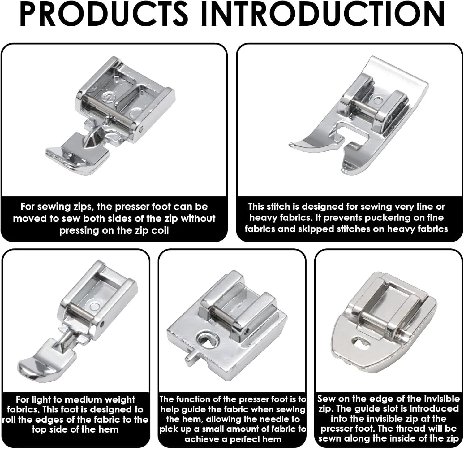 ست 5 عددی پایه زیپ دوزی، پایه های دوخت زیگزاگ گیره ای، کیت پایه راه رونده فشاری جهانی نامرئی برای چرخ خیاطی های خانگی پایه کوتاه سینگر، برادر، بیبی لاک، تویوتا و ژانومه