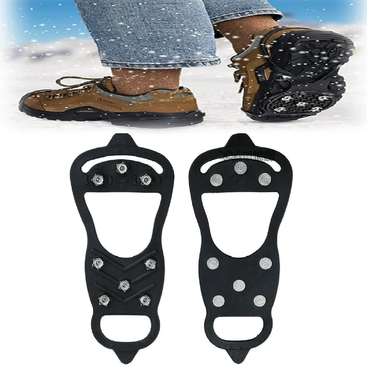 2 جفت گیره یخ شکن ضد لغزش جهانی برای کفش، یخ شکن کفش برای پیاده روی، گیره های کششی 5/8/10 میخ برای چکمه 2 جفت گیره یخ شکن ضد لغزش جهانی برای کفش، یخ شکن کفش برای پیاده روی، گیره های کششی 5/8/10 میخ برای چکمه