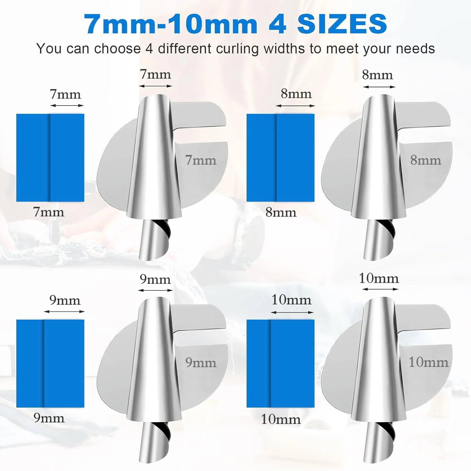 4 عدد پایه لب تو (مغزی دوزی) چرخ خیاطی، سایزهای 7 تا 10 میلی‌متر، مناسب برای چرخ خیاطی خانگی، صنعتی، پایه مغزی دوزی منحنی، لوازم جانبی و ملزومات چرخ خیاطی