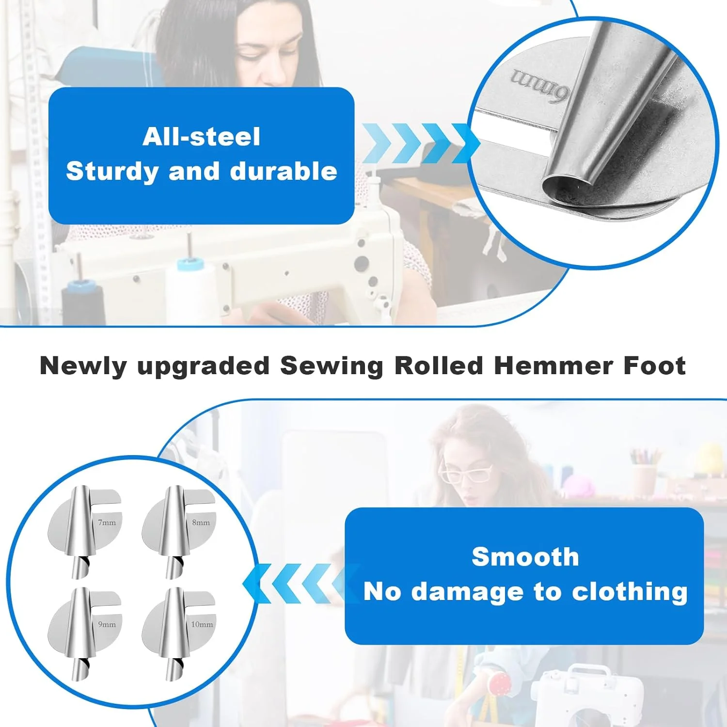 4 عدد پایه لب تو (مغزی دوزی) چرخ خیاطی، سایزهای 7 تا 10 میلی‌متر، مناسب برای چرخ خیاطی خانگی، صنعتی، پایه مغزی دوزی منحنی، لوازم جانبی و ملزومات چرخ خیاطی