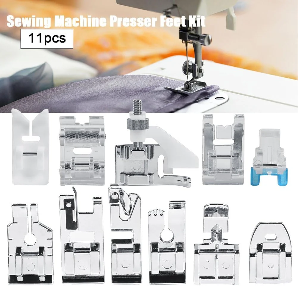 مجموعه 11 عددی پایه های چرخ خیاطی یونیورسال F&Y، شامل پایه های لحاف دوزی، اتصال دهنده و راه رفتن برای Brother، Babylock و غیره، لوازم جانبی ضروری برای گلدوزی و لبه دوزی