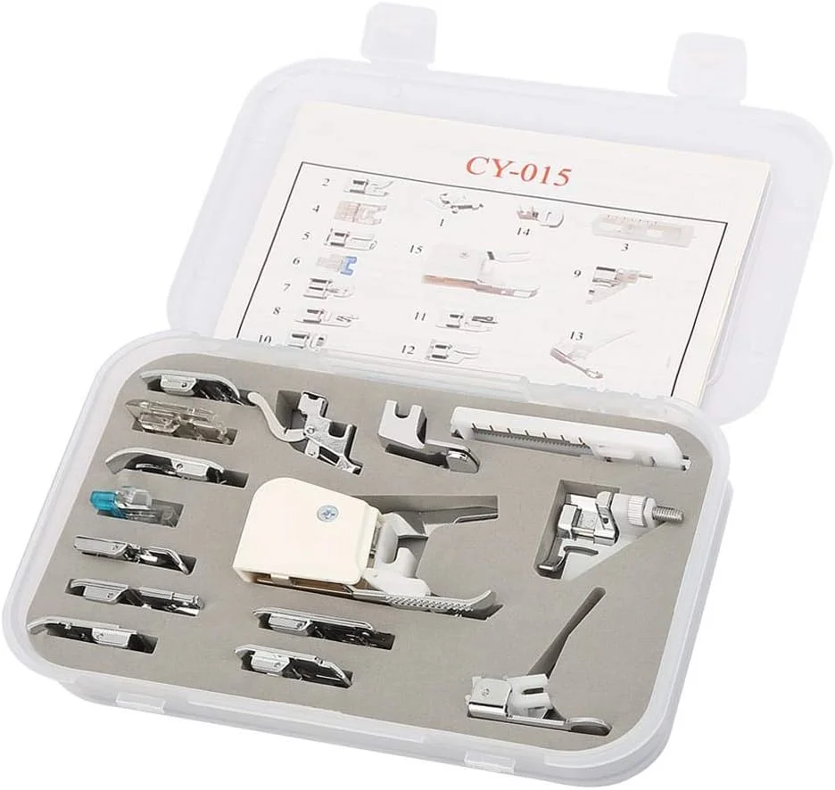 مجموعه 15 عددی پایه های پرس چرخ خیاطی یونیورسال - OEM مناسب برای چرخ خیاطی های بابلاک، ژانومه، برادر، نیو هوم، سینگر با ساق کوتاه مجموعه 15 عددی پایه های پرس چرخ خیاطی یونیورسال - OEM مناسب برای چرخ خیاطی های بابلاک، ژانومه، برادر، نیو هوم، سینگر با ساق کوتاه