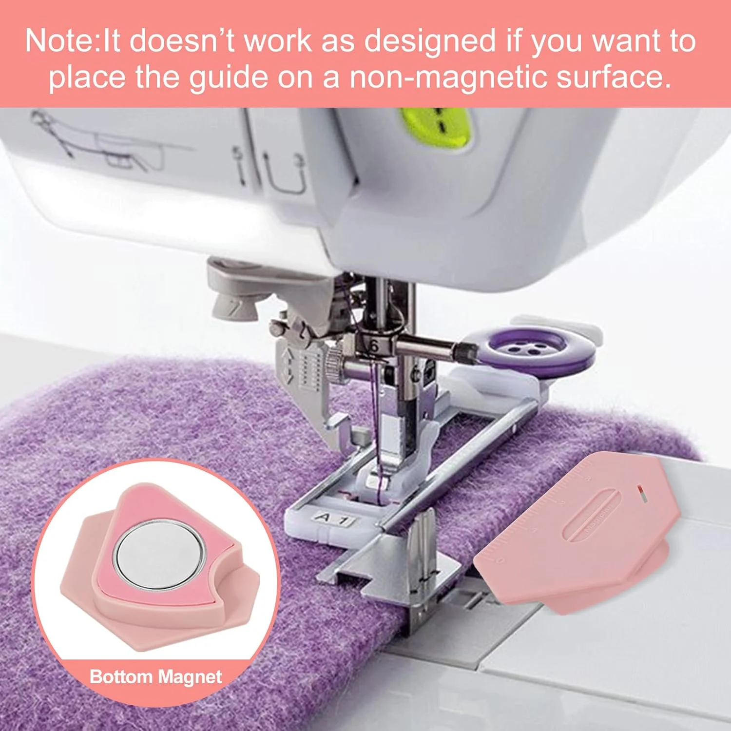 راهنمای درز مغناطیسی ارتقا یافته 5 عددی برای چرخ خیاطی با مقیاس، مناسب برای دوخت مستقیم و منحنی، لوازم لحاف دوزی، لوازم جانبی خیاطی برای اکثر چرخ خیاطی های مغناطیسی - 3 رنگ