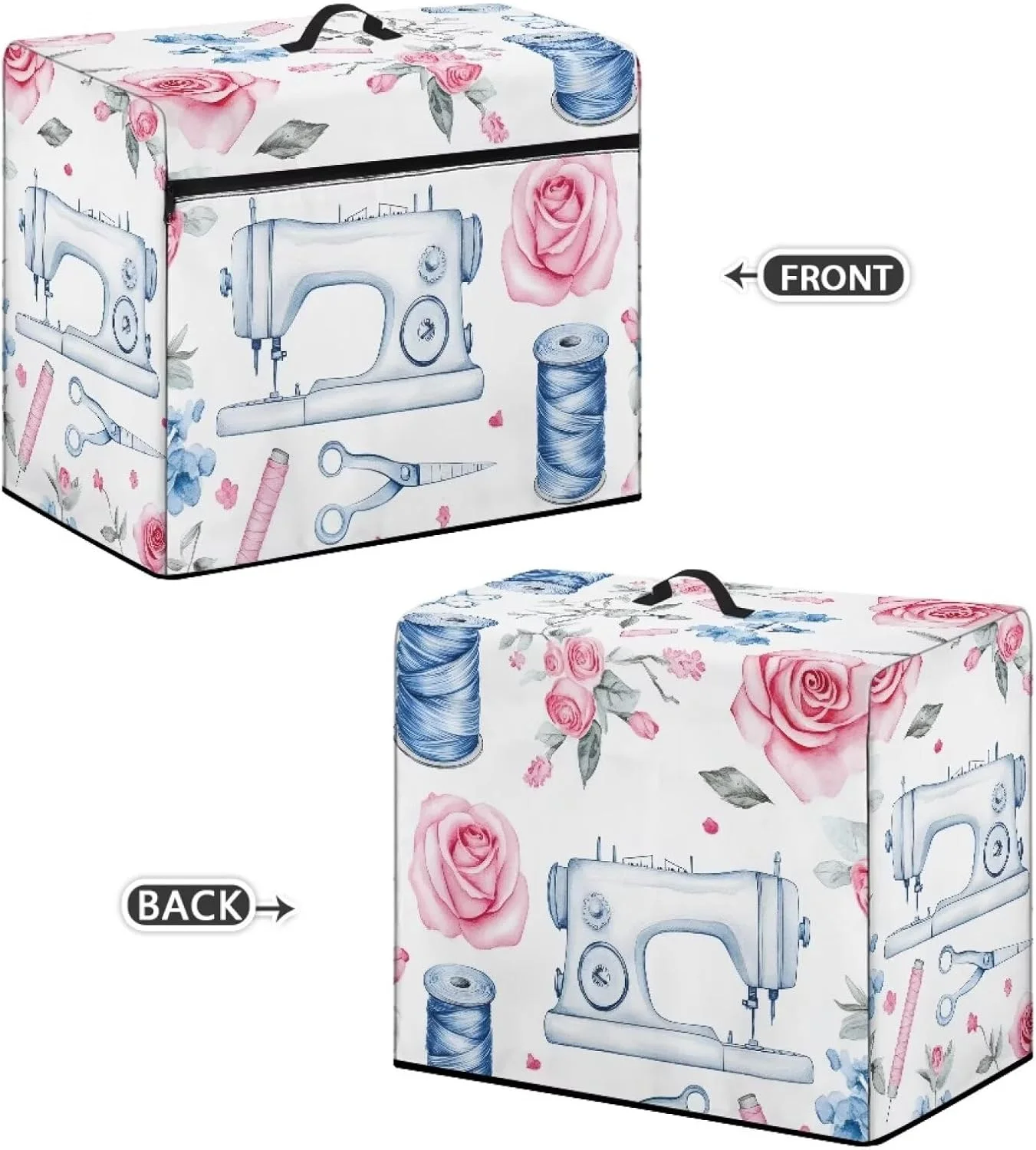 روکش چرخ خیاطی طرح گل رز صورتی Uorisanigo، ضد گرد و غبار محافظ با جیب، ضد آب، پلی استر، 45x32x22 سانتی متر