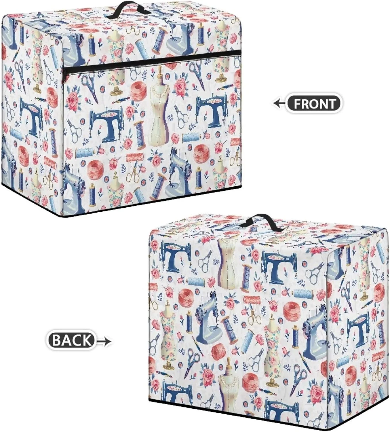 روکش گرد و غبار برای چرخ خیاطی، روکش محافظ چرخ خیاطی با طرح چرخ خیاطی، دارای جیب برای نگهداری لوازم جانبی، لوازم تزئینی محافظ چرخ خیاطی