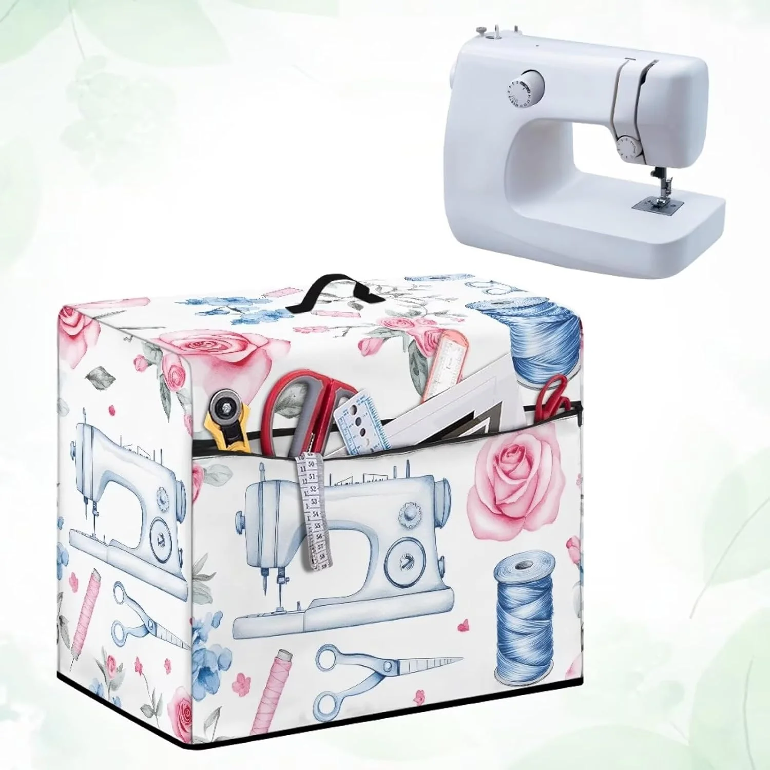 روکش چرخ خیاطی طرح گل رز صورتی Uorisanigo، ضد گرد و غبار محافظ با جیب، ضد آب، پلی استر، 45x32x22 سانتی متر