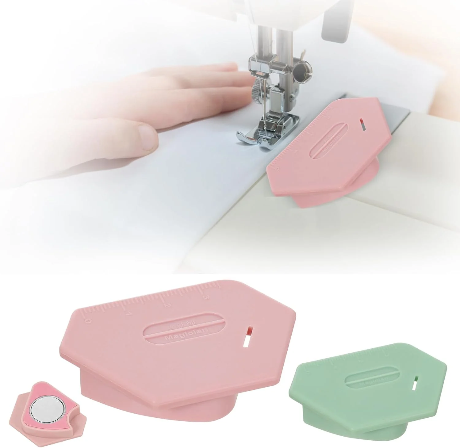 راهنمای درز مغناطیسی ارتقا یافته برای چرخ خیاطی با مقیاس، مناسب برای دوخت مستقیم و منحنی، لوازم جانبی لحاف دوزی، لوازم جانبی خیاطی برای اکثر چرخ خیاطی های مغناطیسی - 2 رنگ