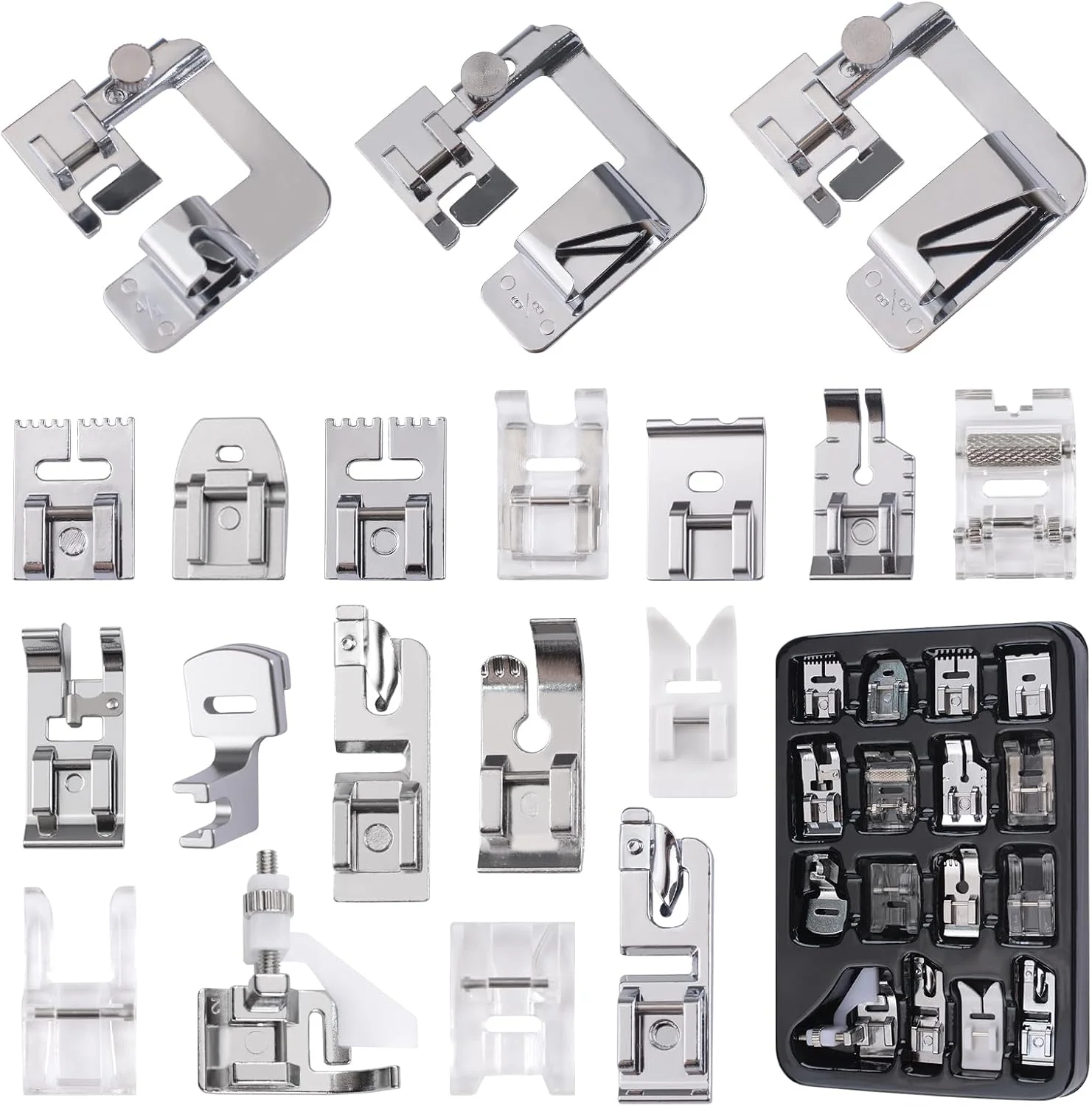 مجموعه 19 عددی پایه های چرخ خیاطی، مناسب برای چرخ خیاطی های خانگی، لوازم جانبی ضروری برای دوخت و دوز