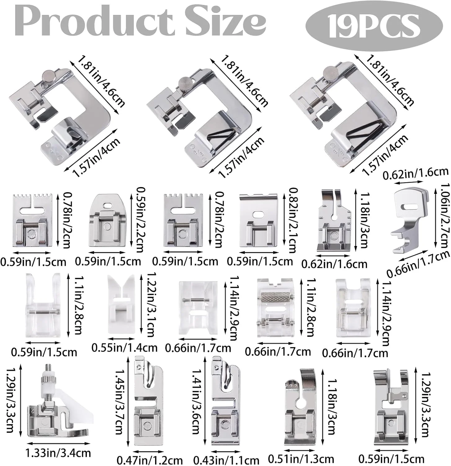 مجموعه 19 عددی پایه های چرخ خیاطی، مناسب برای چرخ خیاطی های خانگی، لوازم جانبی ضروری برای دوخت و دوز