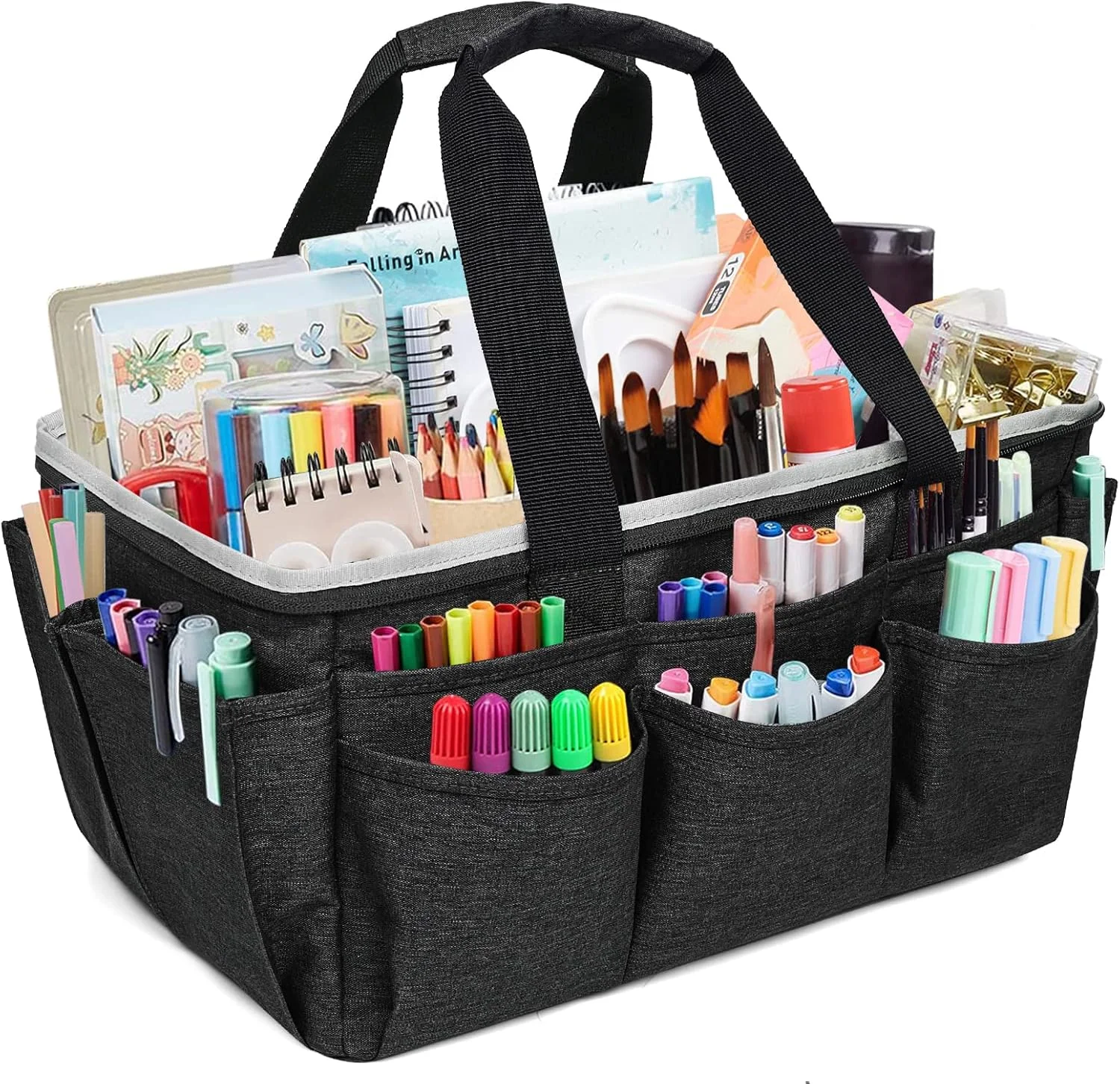 کیف دستی چند منظوره VOSDANS، کیف صنایع دستی، کیف حمل پوشه فایل رومیزی با جیب برای هنر، صنایع دستی، خیاطی، مدرسه، مسافرت، استفاده روزانه، دفتر کار - مشکی