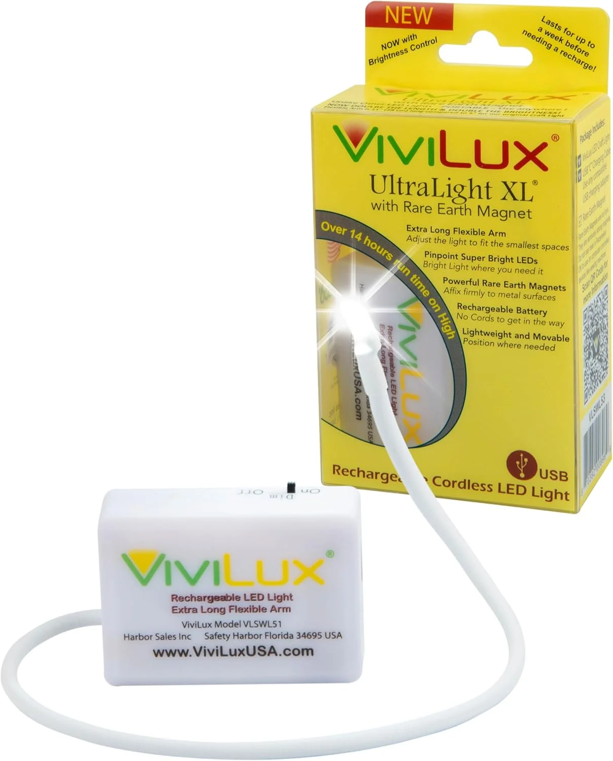 چراغ LED منعطف و روشن ViviLux برای صنایع دستی و خیاطی؛ چراغ کار کوچک بی سیم قابل شارژ USB برای چرخ خیاطی، کاردستی و سرگرمی؛ این مورد دارای آهنربای خاکی کمیاب قدرتمند است