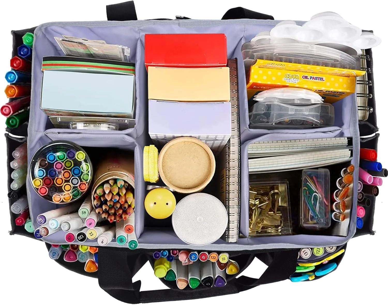 کیف دستی چند منظوره VOSDANS، کیف صنایع دستی، کیف حمل پوشه فایل رومیزی با جیب برای هنر، صنایع دستی، خیاطی، مدرسه، مسافرت، استفاده روزانه، دفتر کار - مشکی