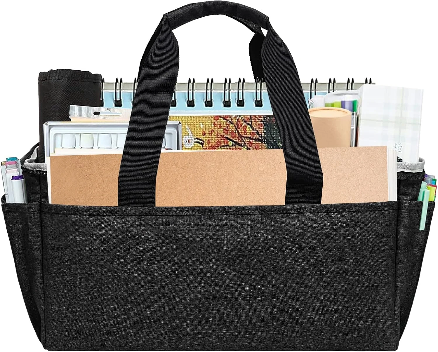 کیف دستی چند منظوره VOSDANS، کیف صنایع دستی، کیف حمل پوشه فایل رومیزی با جیب برای هنر، صنایع دستی، خیاطی، مدرسه، مسافرت، استفاده روزانه، دفتر کار - مشکی