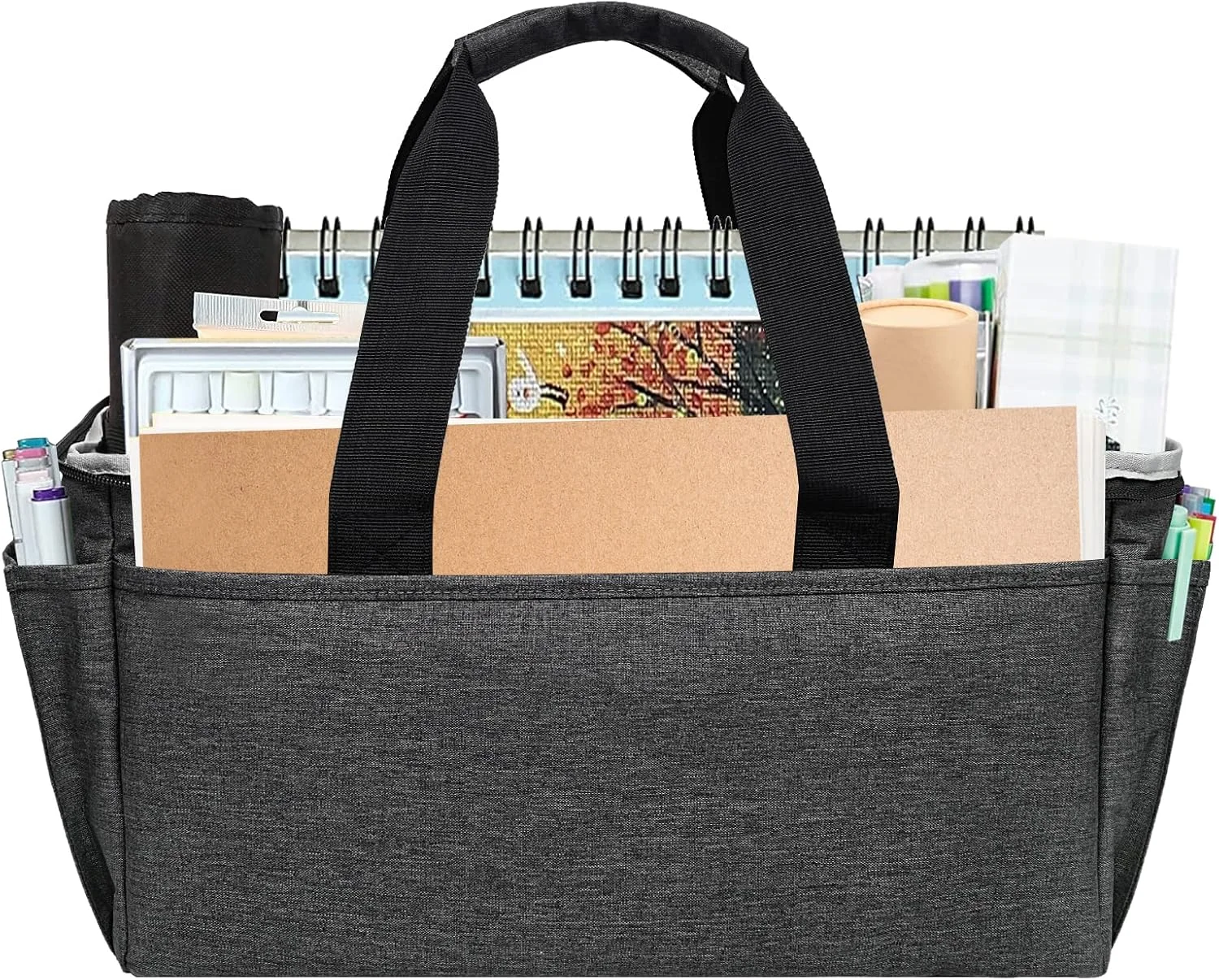 کیف دستی چند منظوره VOSDANS با جیب برای هنر، صنایع دستی، خیاطی، مدرسه، مسافرت، استفاده روزانه، دفتر کار - خاکستری