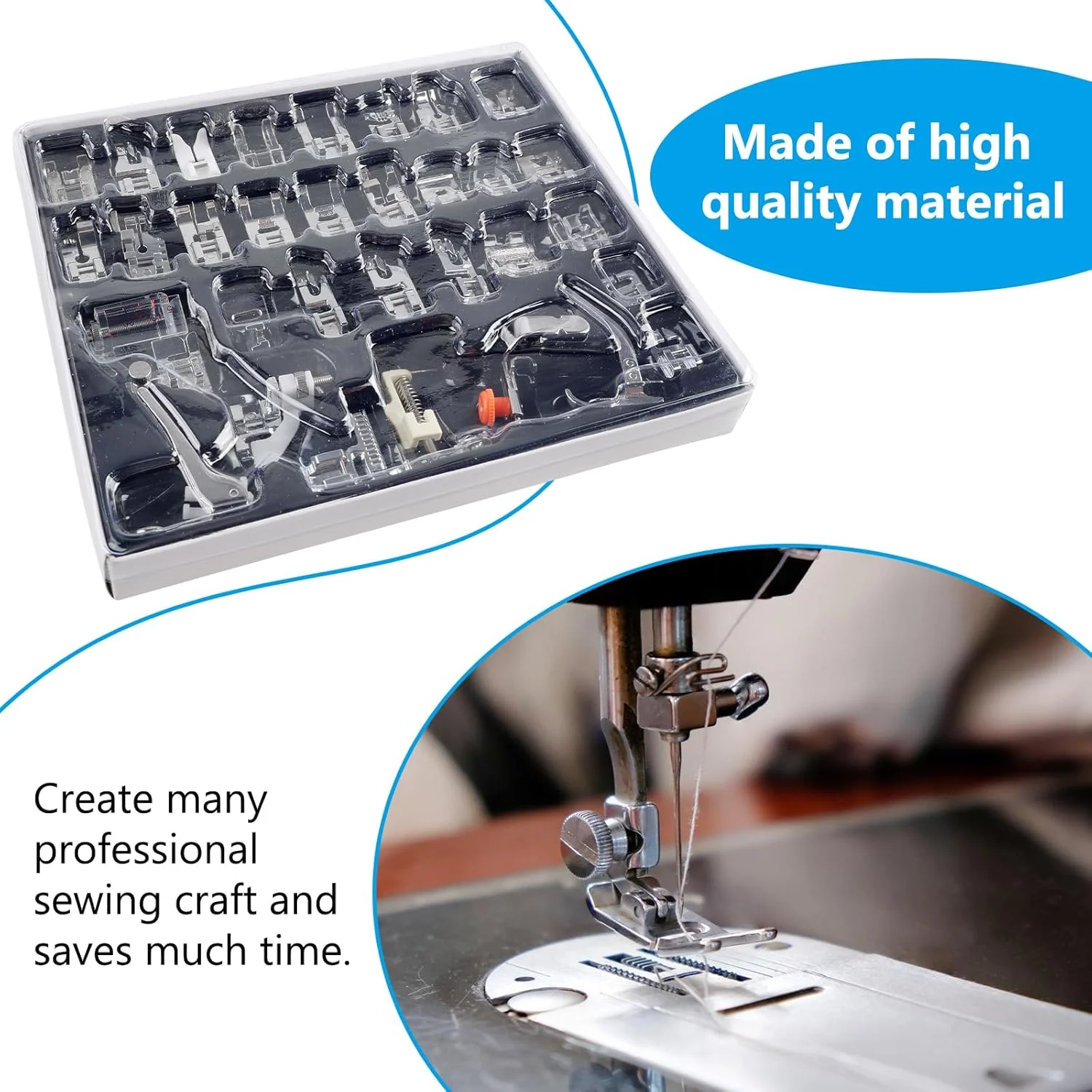 مجموعه پایه های چرخ خیاطی: مجموعه 32 عددی لوازم جانبی چند منظوره برای سینگر/برادر/بیبی لاک/ان/نیو هوم/جانومه/النا/تویوتا/سادگی