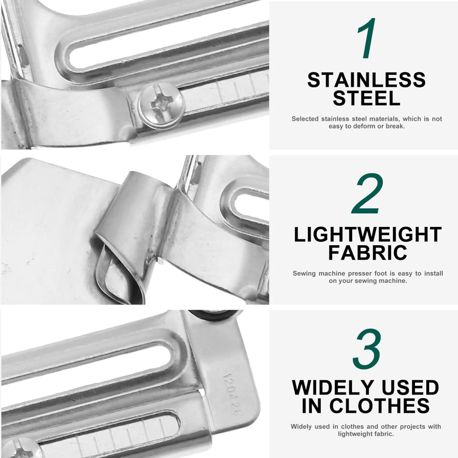 ۲ عدد پایه دوخت لبه صاف، پایه چرخ خیاطی سردوز، لحاف دوزی، پایه های فر کننده و پایه لب تو